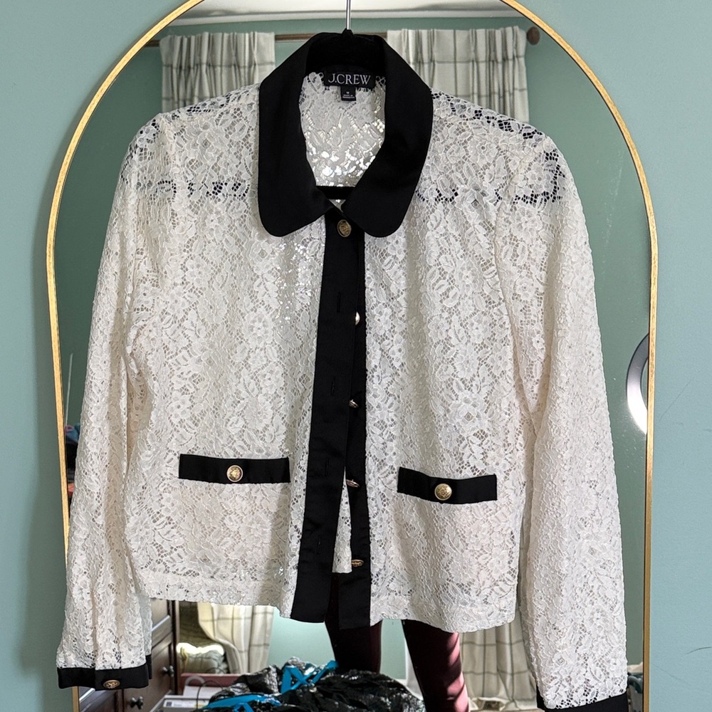 J. Crew Women's Lace Blazer - Cream and Black